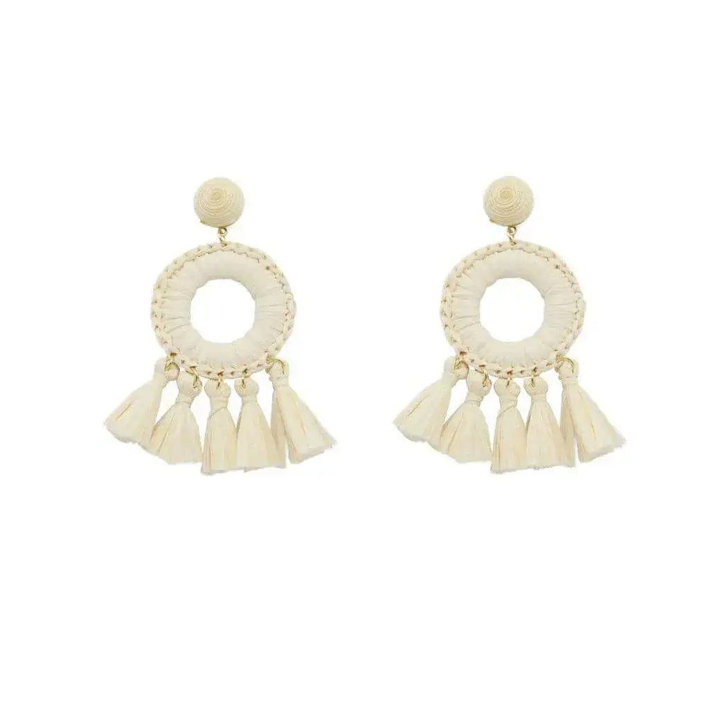 Tassel Earrings Fashion Handmade Rattan Raffia Tassel Pendant Earrings Womens Summer Ocean Beach Earrings Jewelry New Earrings (Metal Color : 22030125-Light Coffe)