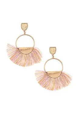 a pair of woven rattan straw wicker bohemian tassel earrings.